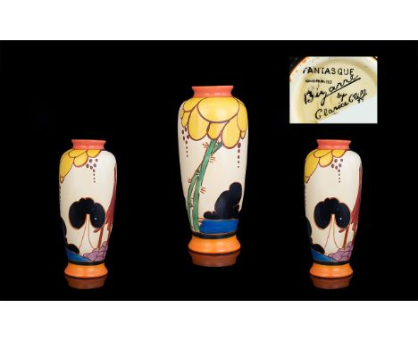 Clarice Cliff - Art Deco 1930's Hand Painted Small Vase ( Rare ) ' Summer House ' Design. c.1931. Honey Glaze - Fantasque Ran