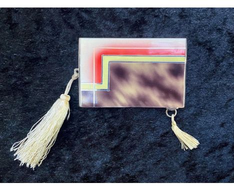 Art Deco Compact with small powder compartment, coloured enamel panels and tasselled trim. 