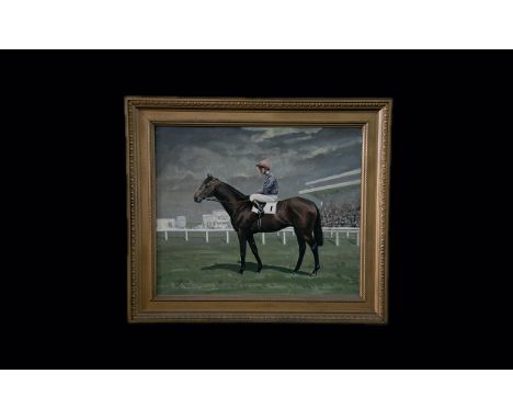 William Norman Gaunt (British 1918-2001) Portrait of the Champion Thoroughbred Racehorse "Brigadier Gerard" with Joe Mercer U