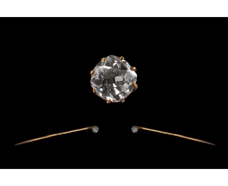 Antique Period Pleasing 9ct Gold Diamond Set Stick Pin.  Not marked, tests gold.  The single round diamonds of good colour an