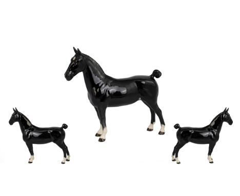 Beswick Handpainted Horse Figure 'Hackney' Black colourway CH - Black Magic Gloss, Model No. 1361.  Designer Mr Orwell, issue