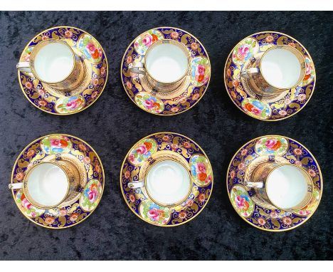 A Crown Staffordshire Set of 6 Coffee Cups and Saucers in the Deutsche Blumen design.