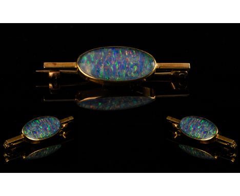 Antique Period Superb 9ct Gold Brooch, set with an oval shaped black opal (Doublet), est.weight 3.5cts, marked 9ct, 1.5 inche