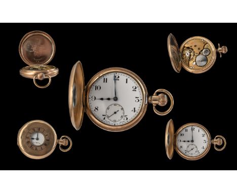 English Early 20th Century Gold Filled Demi-Hunter Keyless Pocket Watch (15 Jewels).  Guaranteed to be of two plates of 10ct 