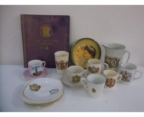 A quantity of commemorative ware to include Wade and Royal Worcester with 'King Emperor's Jubilee' hard back book by F.G.H Sa