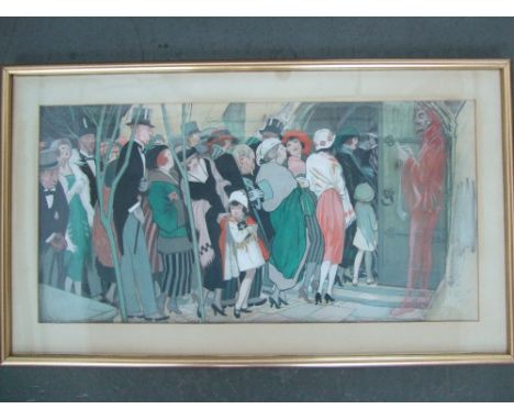 Gilbert Wilkinson 'Devil at the church gate' pen and wash on paper, signed lower right and dated 1920, framed, mounted and gl