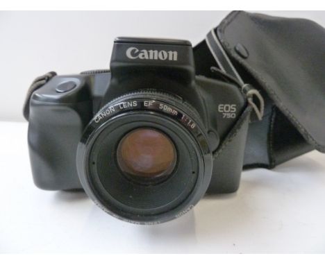 Canon EOS 750 35mm camera with Canon 50mm 1:1.8 Lens and Canon carry case and strap