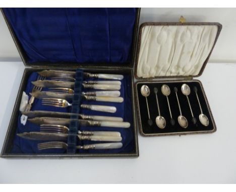 A George V silver hallmaked set of six coffee bean spoons, by William Suckling Ltd, Birmingham 1924, in case, together with a