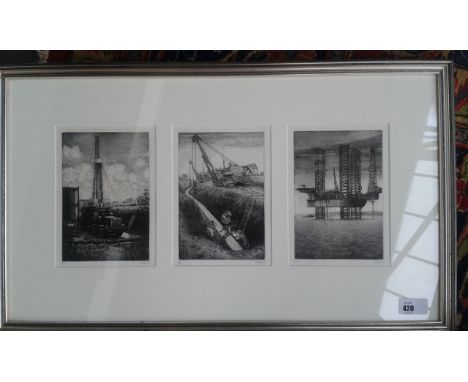 Nick Ward, 'Drilling Rig' (Artist's Proof') , 'Pipe Line' (Artist's Proof') and 'Rowan Hallifax' (17/48), etchings on paper, 
