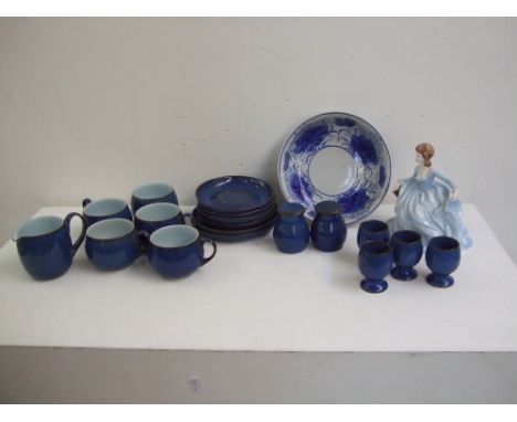 A quantity of china to include a Colaport 'Ladies of Fashion' Lisa figurine and a blue Denby part tea set (20)