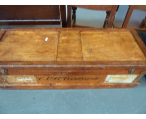 A 19th century pine steamer trunk, the underside of lid bearing label Crook Ltd London