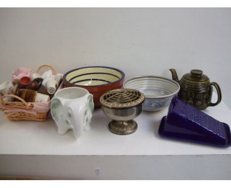 A quantity of ceramics and glass to include Alfred Meakin, Old Royal China commemorative ware, a silver plate rose bowl, Lord