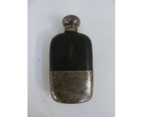 A Victorian leather and silver plated glass hip flask