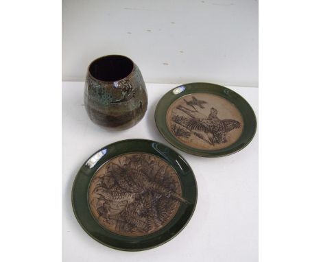 Two Poole Pottery limited edition plates 'Pheasant' (no.47) and 'Red Grouse' (no. 46) from the British Game Bird Series, with