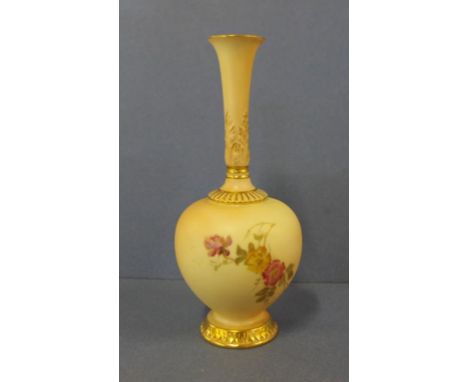 Royal Worcester blush ivory vase hand painted with floral and gilt decoration, RN 209597, 16.5 cm high approx