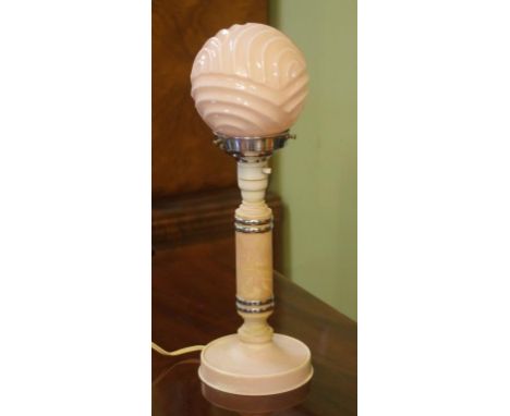 Art Deco pale pink table lamp with glass shade, 42cm high approx