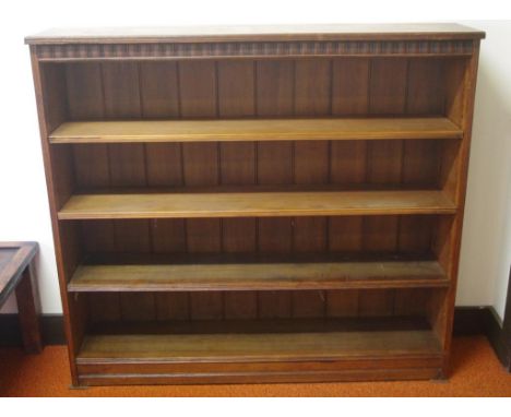Vintage oak open bookcase with adjustable shelves, 135cm wide, 122cm high