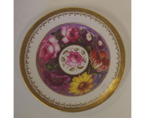 Davenport hybrid hard paste cabinet plate heavily painted with flowers, circa 1810, pattern 132, 21.3cm diameter