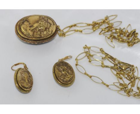 Vintage reversable pendant and earring set with extension chain