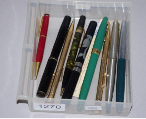 Nine vintage fountain pens & others including Sheaffer, Platignum and 2 with gold filled cases