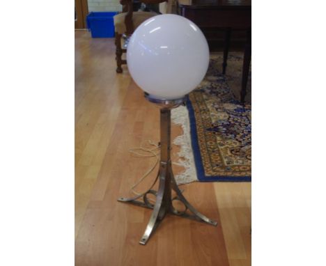 Art deco bank lamp with metal base and glass ball shade, 83cm high approx