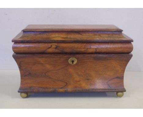 Regency rosewood sarcophagus tea caddy with lion mask handles, 34.5cm wide, 18cm deep, 20.5cm high