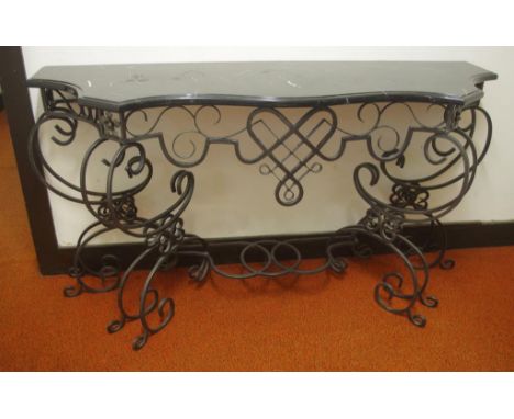 Large forged iron & marble console table 164cm wide, 53cm deep, 88cm high