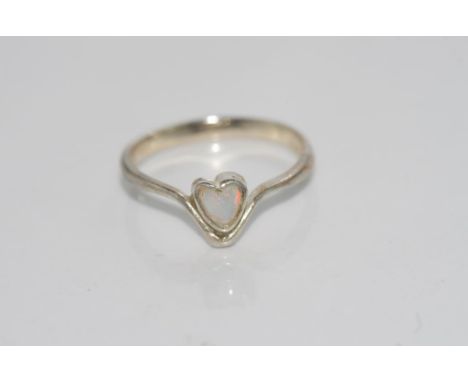 Sterling silver and heart shaped opal ring size: N/6-7
