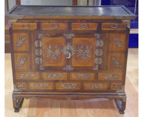 Korean brass bound side cabinet 87cm wide, 39cm deep, 76.5cm high