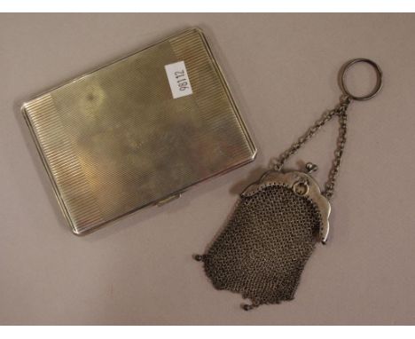 Sterling silver card case hallmarked Birmingham 1932,166grams approx,  together with a vintage chatelaine mesh purse