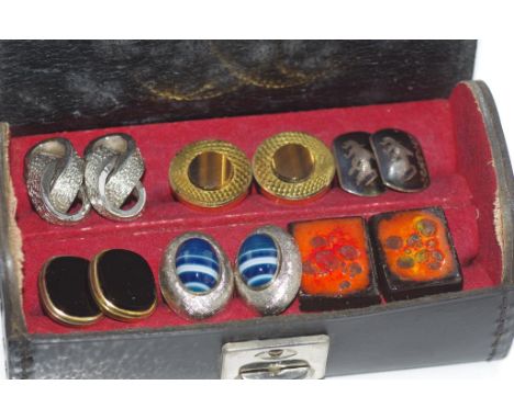 Six pairs of vintage cufflinks in box