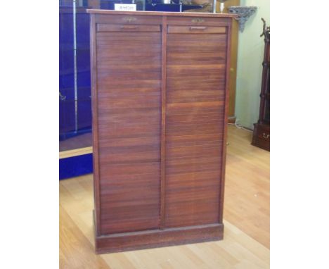 Vintage office filer cabinet with 2 key lock roller doors, 87cm wide, 38cm deep, 149cm high approx