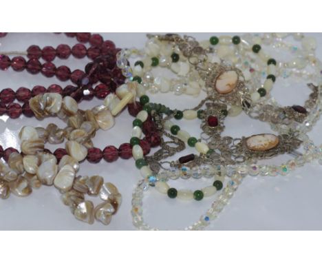Vintage necklaces including crystal mother of pearl and a cameo set necklace/bracelet