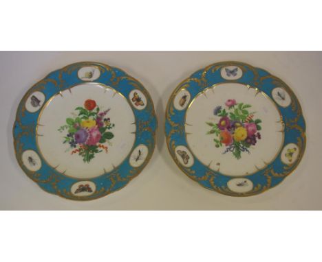 Pair of 18th century Sevres cabinet plates Provenance: Christies Trout Collection 1989, hand painted with floral sprays, 24.5