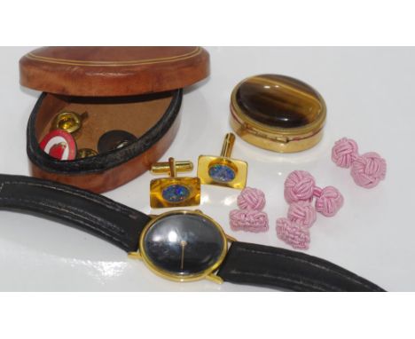 Vintage Favre-Leuba watch together with cufflinks, badges and two boxes