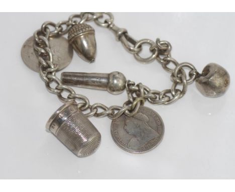 Vintage sterling silver fob bracelet with charms hallmarks on the chain and some charms