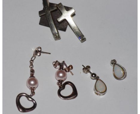 Three pair of earrings including solid opal