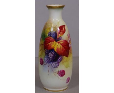 Royal Worcester signed Kitty Blake berry vase H14.5cm approx