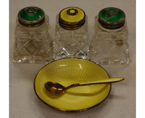 Four Norwegian silver & enamel table salts marked Sterling