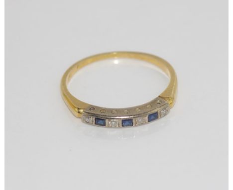 Vintage 18ct yellow gold diamond & sapphire ring (late 50s design), weight: approx 1.49 grams, size: L/5-6