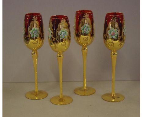 Four Viennese wine goblets with gilt & enamel decoration, 27cm high approx.