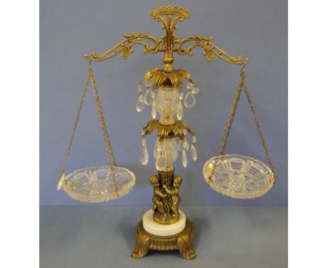 Vintage French style ormolu &cut glass centrepiece with cherub base, H 54.5cm approx