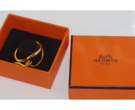 Boxed Hermes brass scarf ring marked Hermes SCLP and in original box