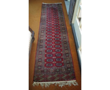 Persian wool hall runner carpet with red tones, 280cm x 77cm approx