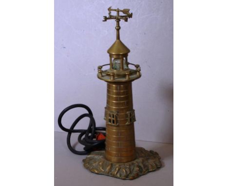 Vintage cast brass lighthouse electric table lamp H37cm approx