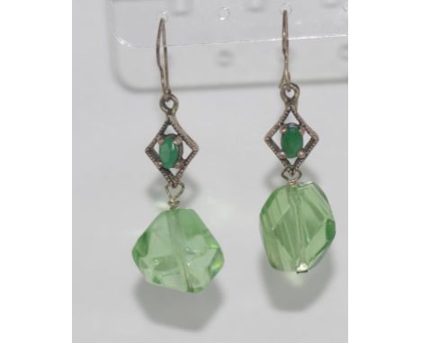 Emerald, fluorite and silver earrings