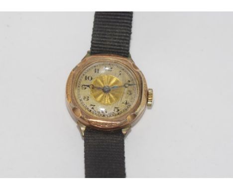 Vintage 9ct rose gold and enamel watch