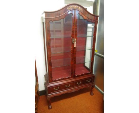 Chippendale style display cabinet with 2 doors, glass shelves and 2 drawers, 104cm wide, 44cm deep, 186cm high