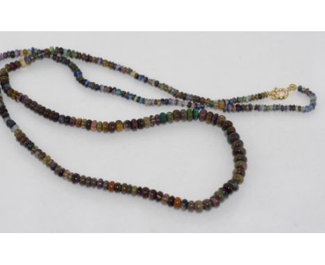 Black opal  necklace with 9ct yellow gold clasp size: approx 56cm length