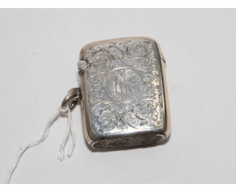 Edwardian silver vesta case with engine turned decoration 